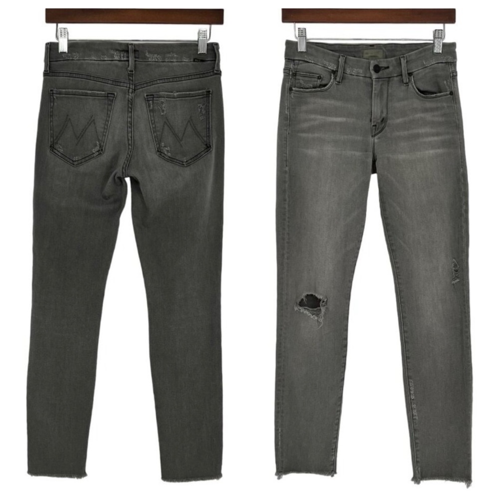 Mother Womens Looker Ankle Fray Skinny Jean Size 26 Gray Denim Distressed USA